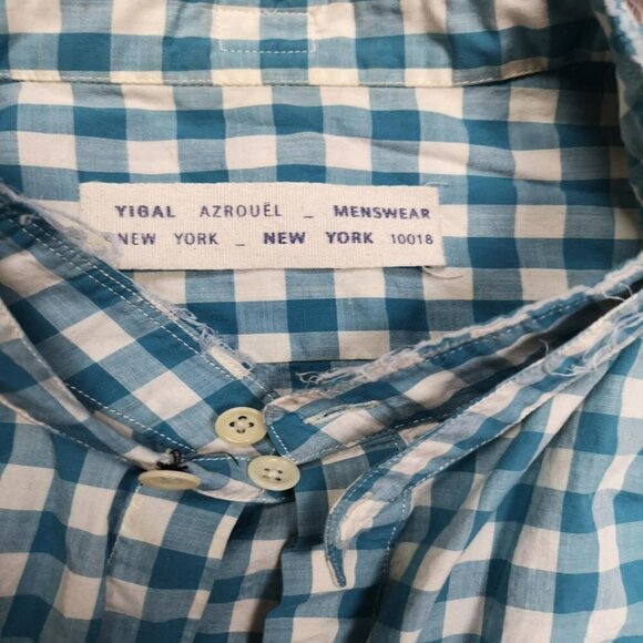 Vintage Yigal Azrouel deconstructed button-down teal & white shirt - Picture 4 of 4